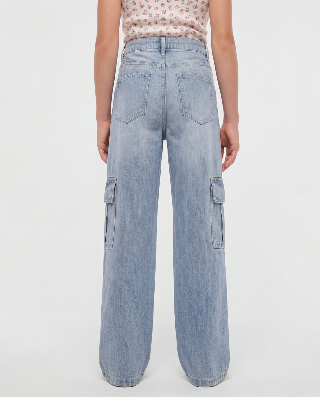 Wide Leg Light Blue Cargo Denim Jeans