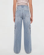 Wide Leg Light Blue Cargo Denim Jeans
