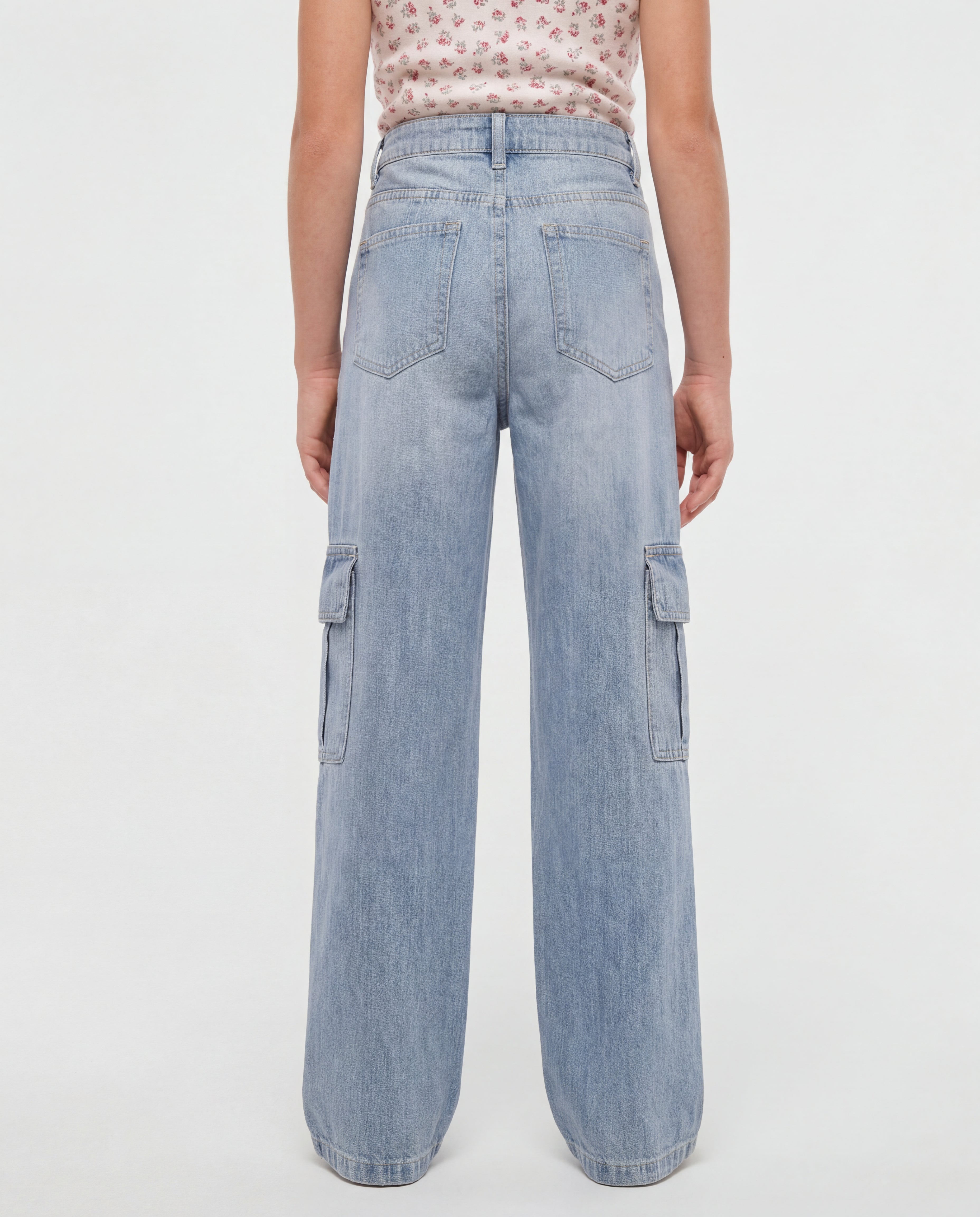 Wide Leg Light Blue Cargo Denim Jeans