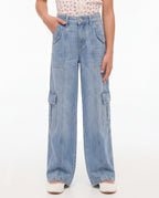 Wide Leg Light Blue Cargo Denim Jeans