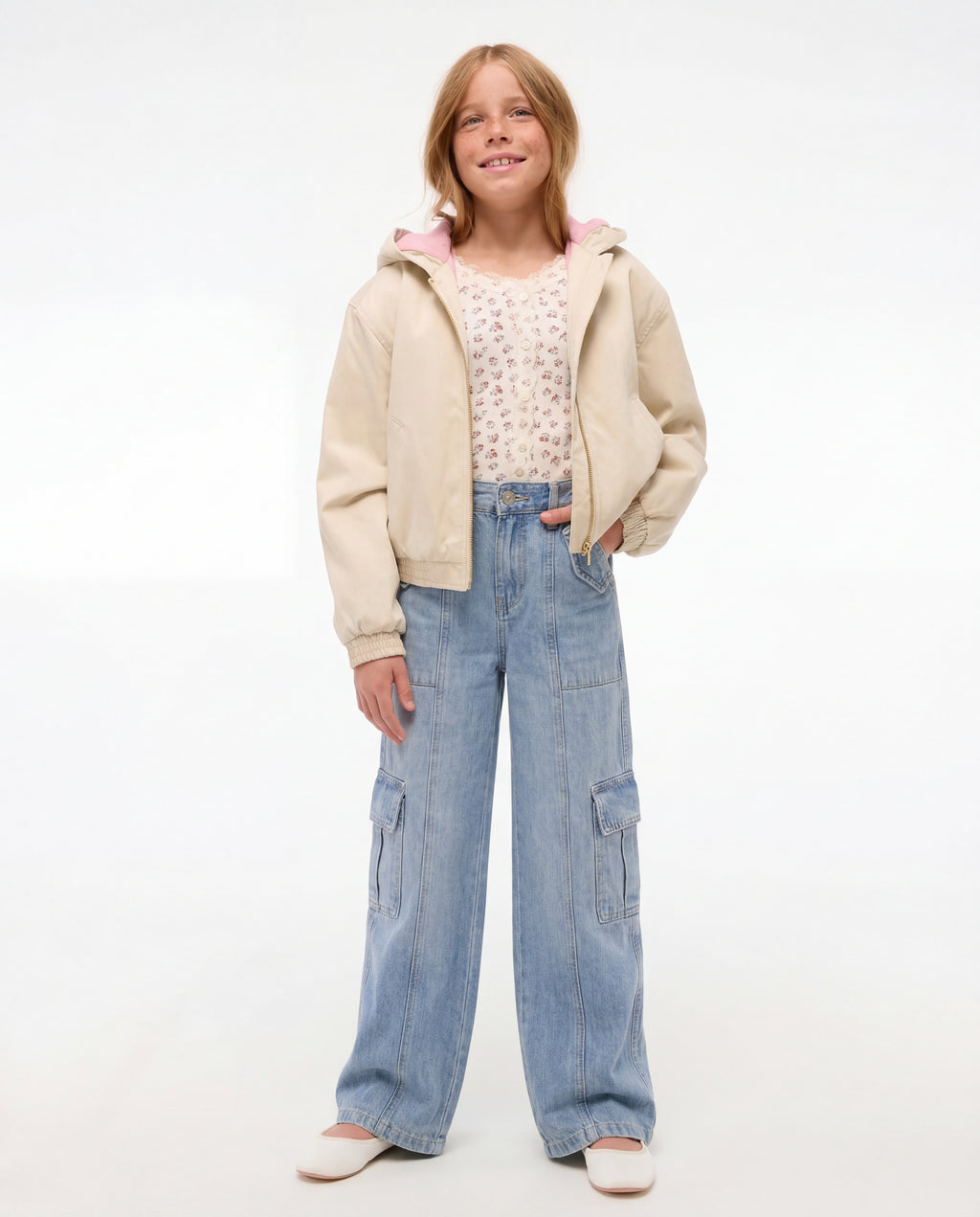 Wide Leg Light Blue Cargo Denim Jeans