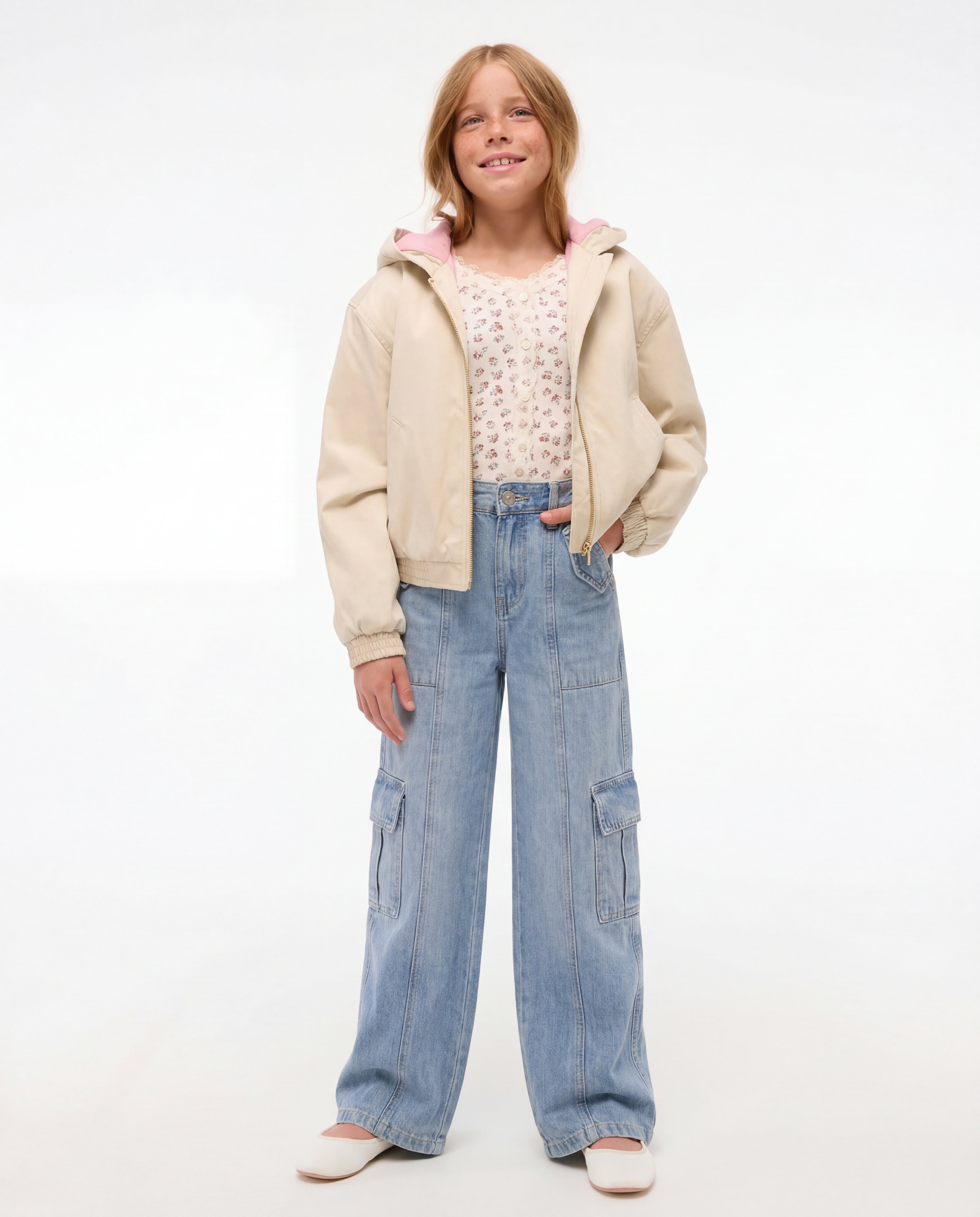 Wide Leg Light Blue Cargo Denim Jeans