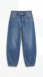 Barrel Fit Medium Blue Jeans