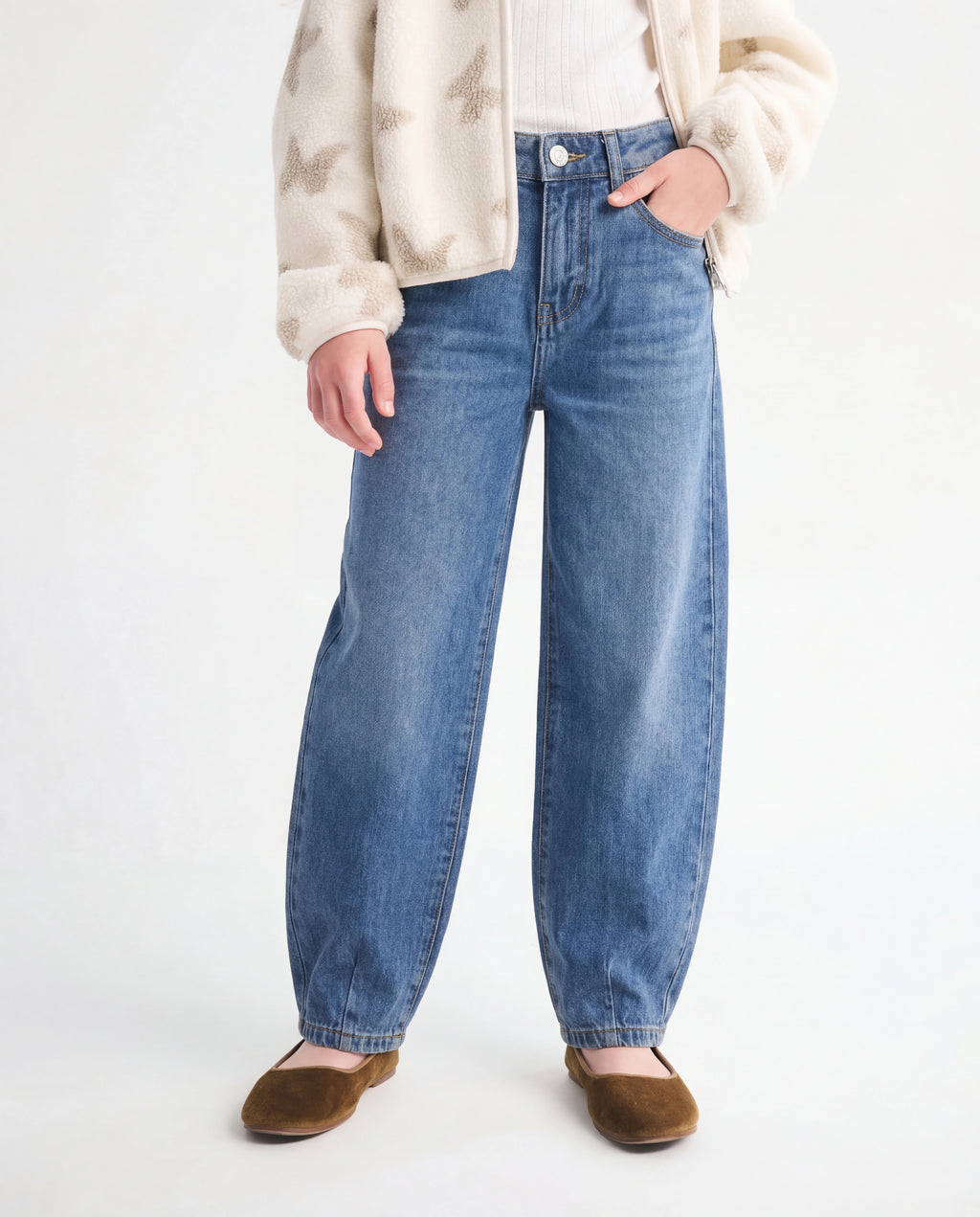 Barrel Fit Medium Blue Jeans