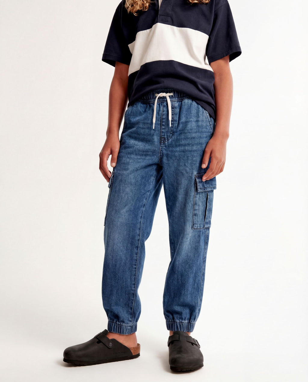 Jogger Fit Medium Blue Denim Cargo Pants