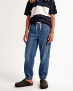 Jogger Fit Medium Blue Denim Cargo Pants