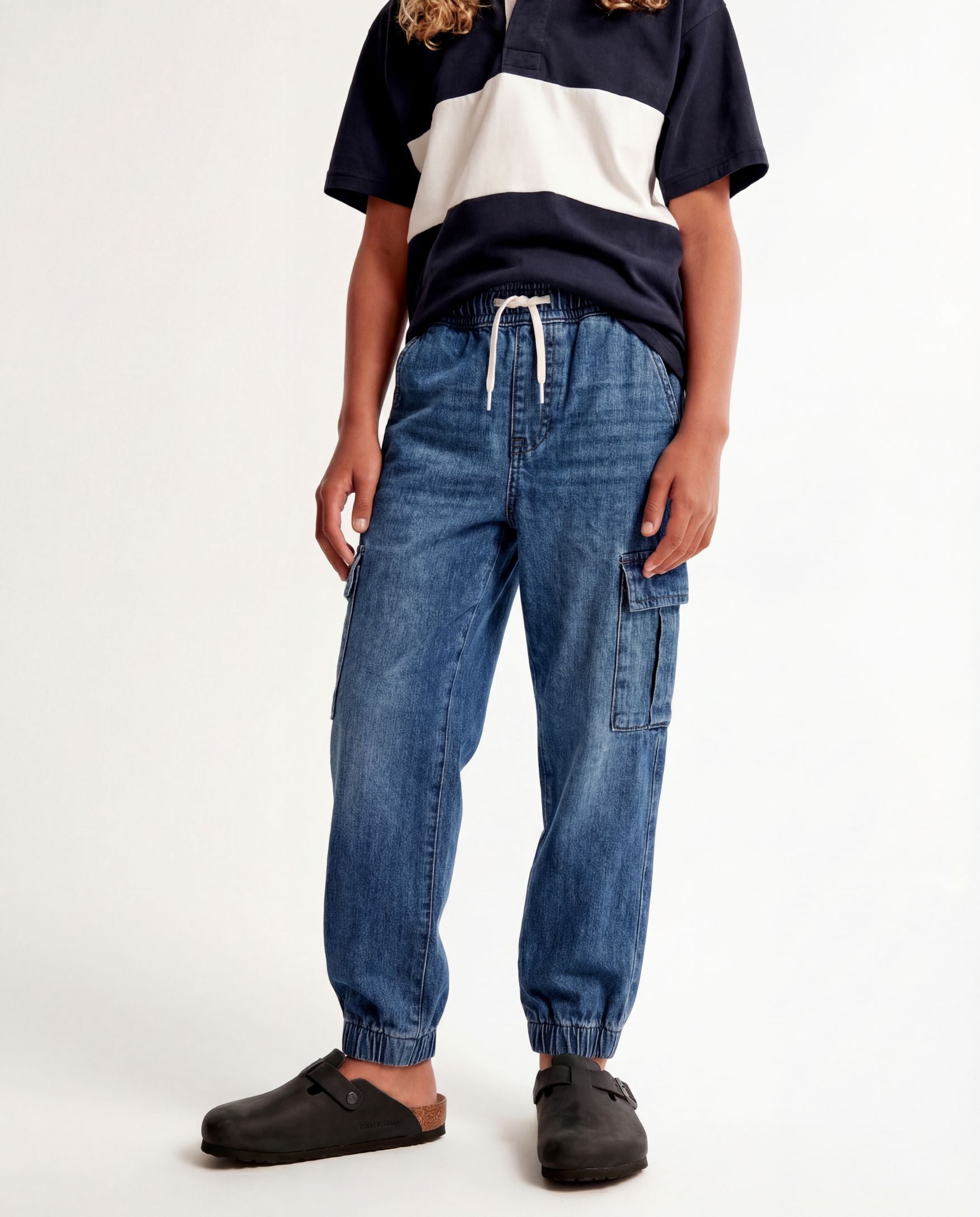 Jogger Fit Medium Blue Denim Cargo Pants