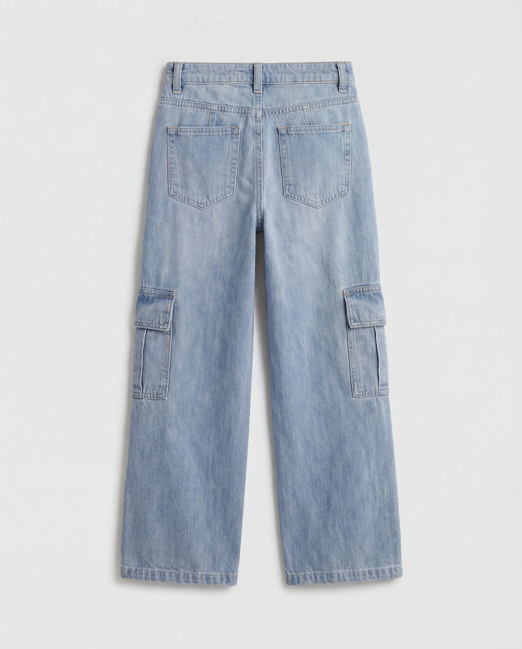 Wide Leg Light Blue Cargo Denim Jeans