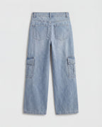 Wide Leg Light Blue Cargo Denim Jeans