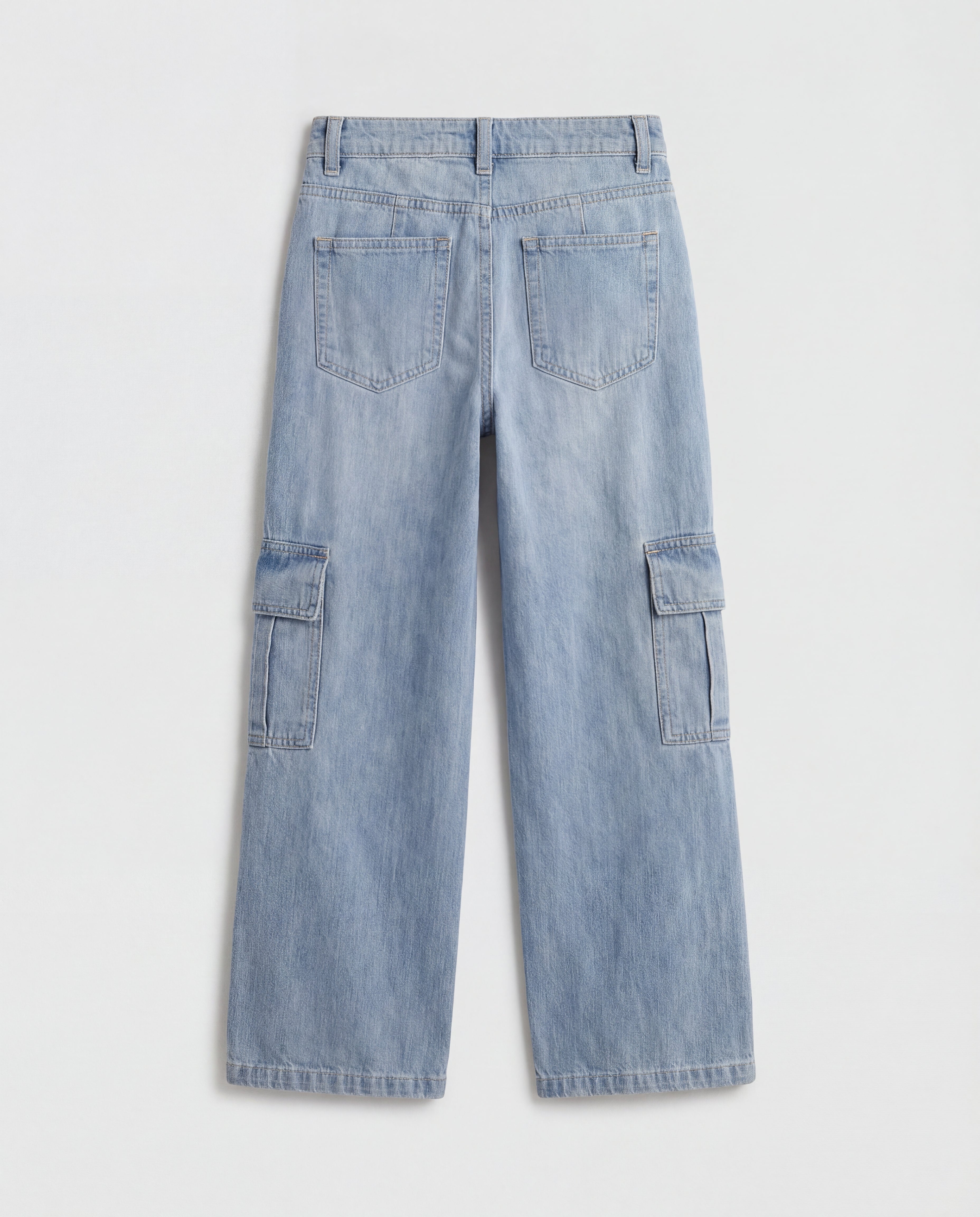 Wide Leg Light Blue Cargo Denim Jeans