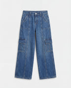 Wide Leg Medium Blue Cargo Denim Jeans