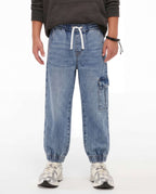 Jogger Fit Light Blue Denim Cargo Pants