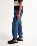 Jogger Fit Medium Blue Denim Cargo Pants