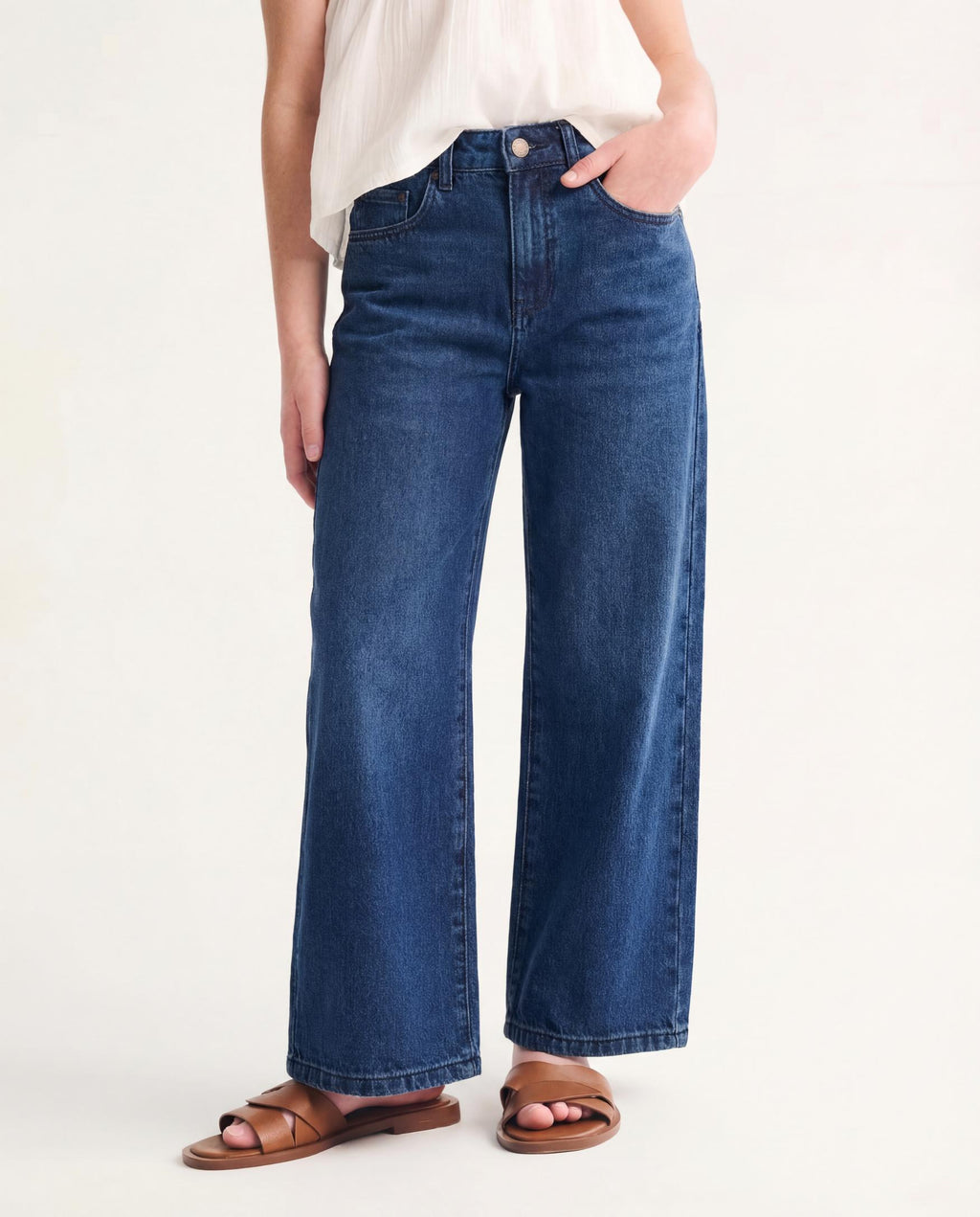 Wide Leg Medium Blue Denim Jeans