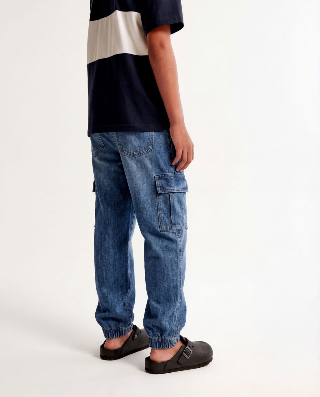 Jogger Fit Medium Blue Denim Cargo Pants