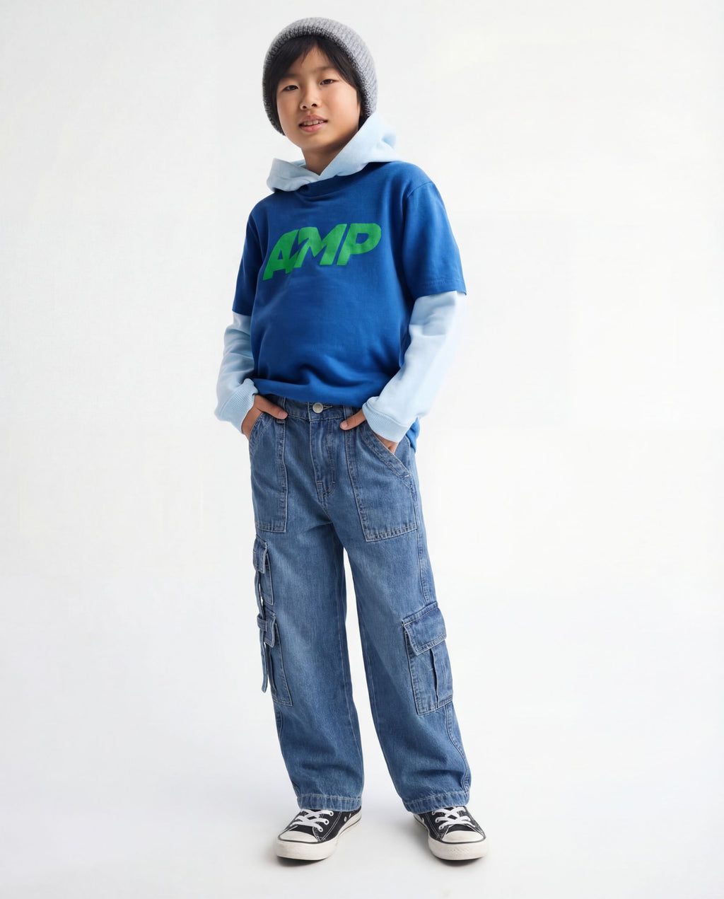 Baggy Medium Blue 7-Pocket Cargo Denim Jeans