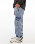 Jogger Fit Light Blue Denim Cargo Pants