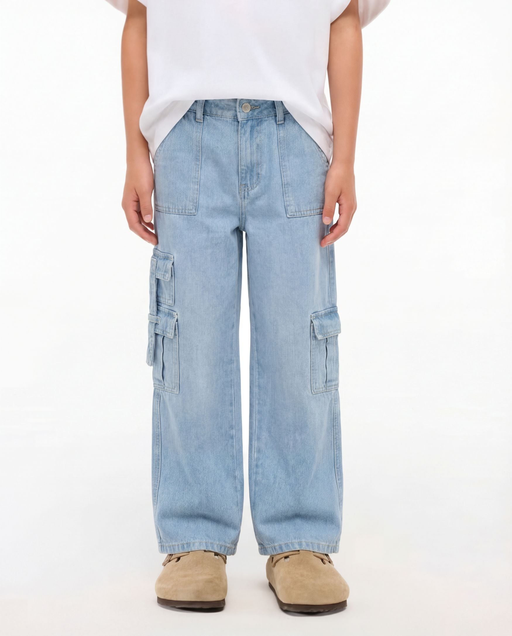 Baggy Light Blue 7-Pocket Cargo Denim Jeans