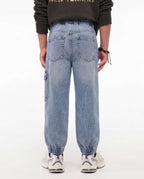 Jogger Fit Light Blue Denim Cargo Pants