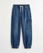 Jogger Fit Medium Blue Denim Cargo Pants