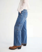 Wide Leg Medium Blue Cargo Denim Jeans