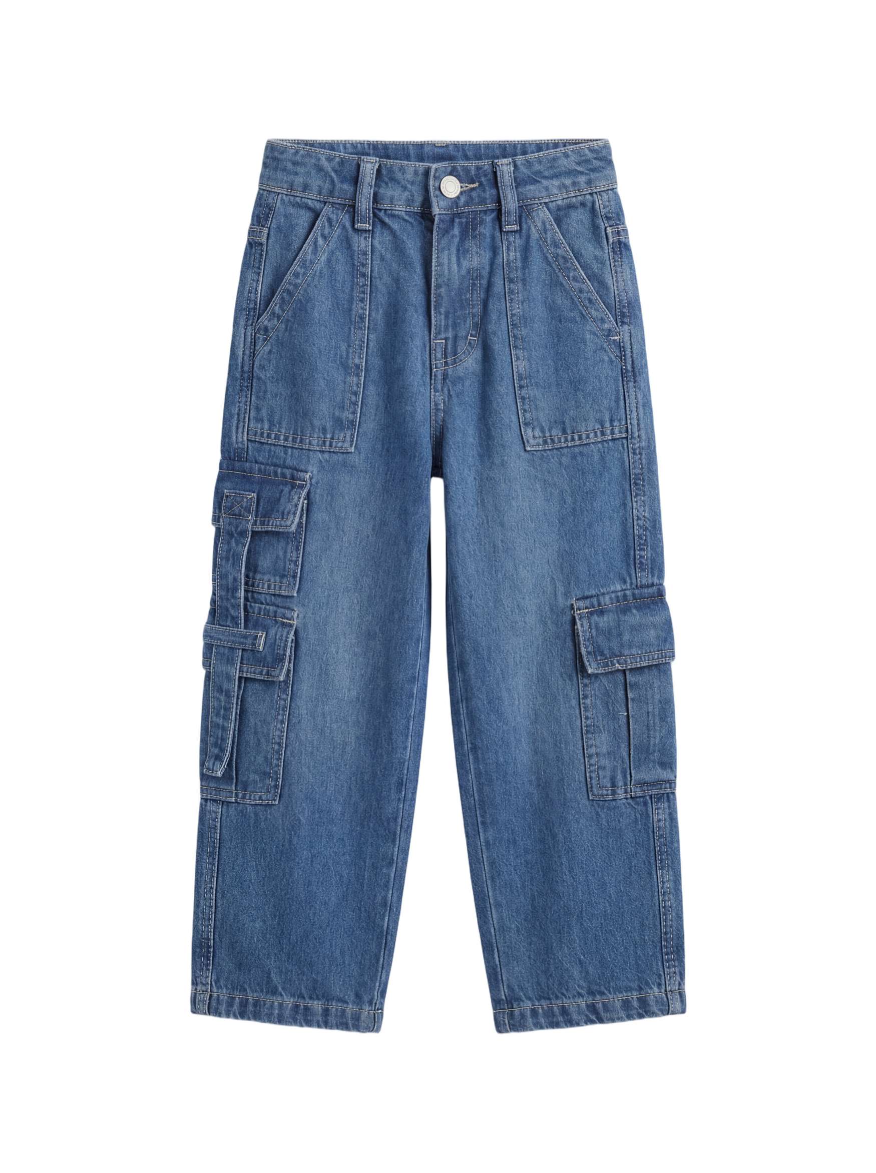 Baggy Medium Blue 7-Pocket Cargo Denim Jeans