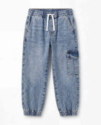 Jogger Fit Light Blue Denim Cargo Pants