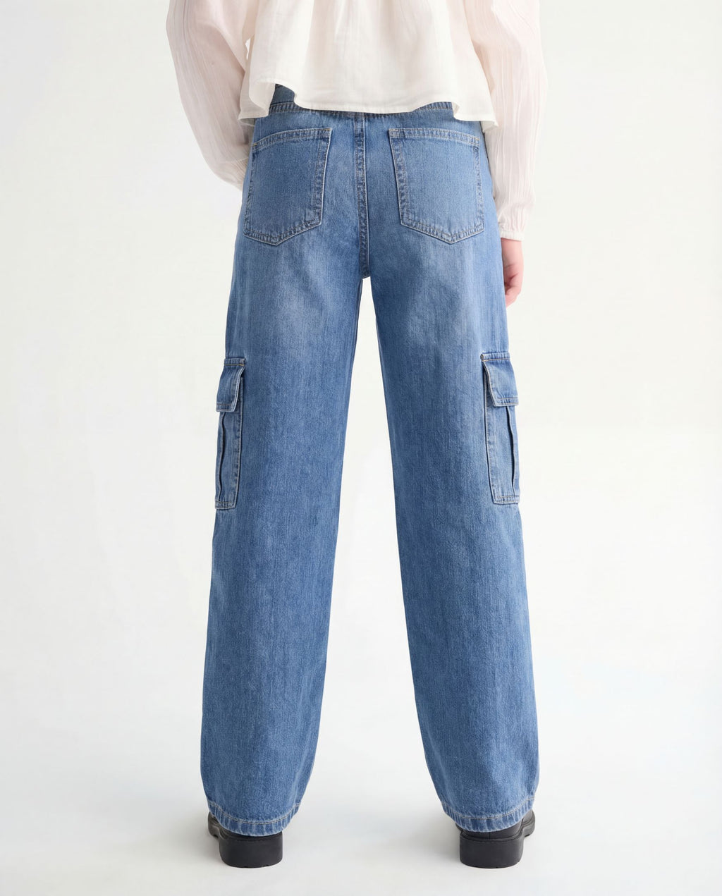 Wide Leg Medium Blue Cargo Denim Jeans