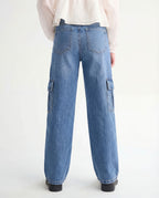 Wide Leg Medium Blue Cargo Denim Jeans