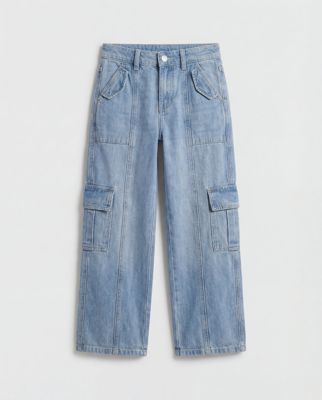 Wide Leg Light Blue Cargo Denim Jeans