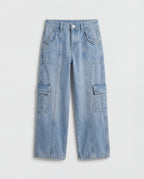 Wide Leg Light Blue Cargo Denim Jeans