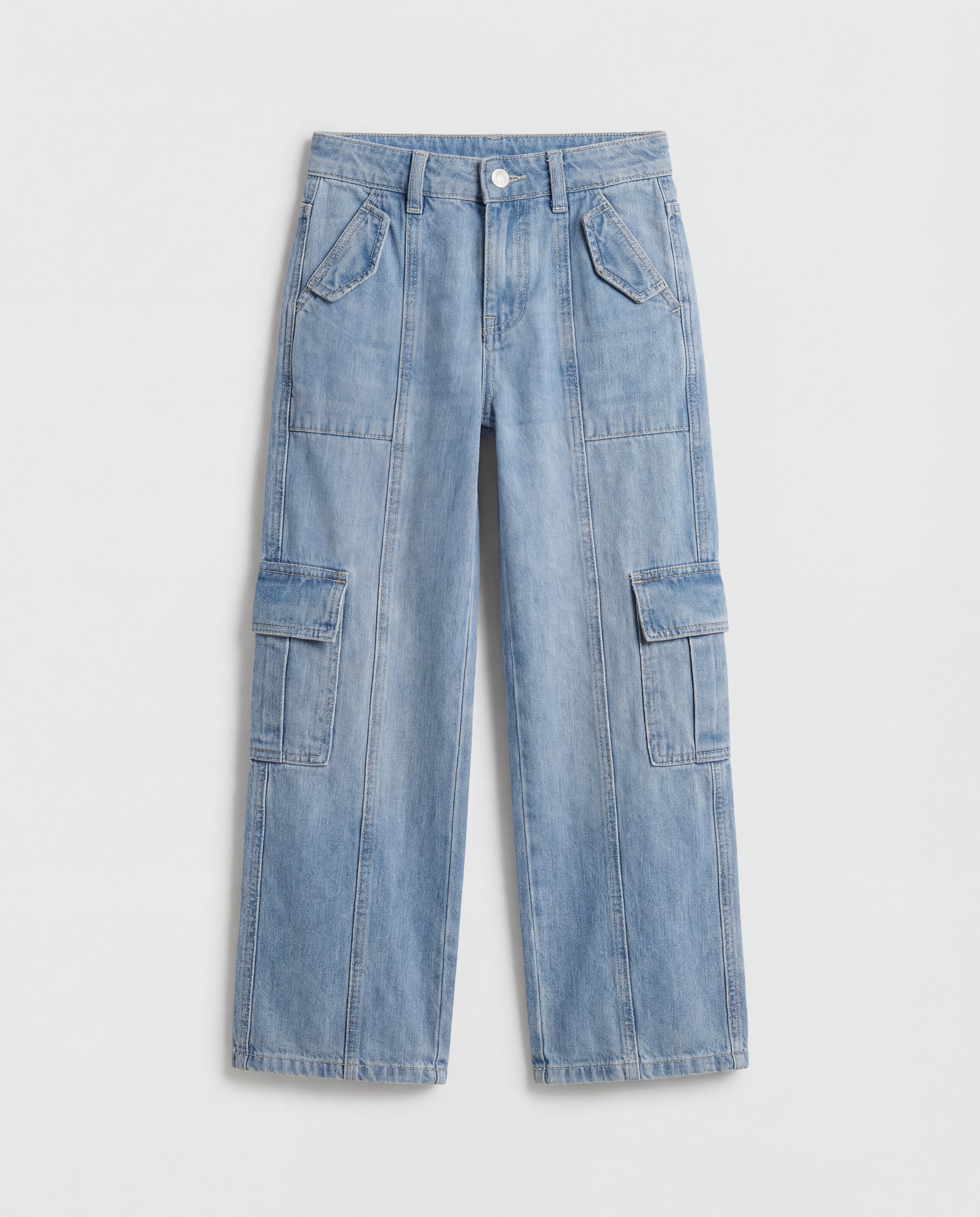 Wide Leg Light Blue Cargo Denim Jeans