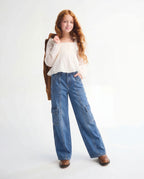 Wide Leg Medium Blue Cargo Denim Jeans
